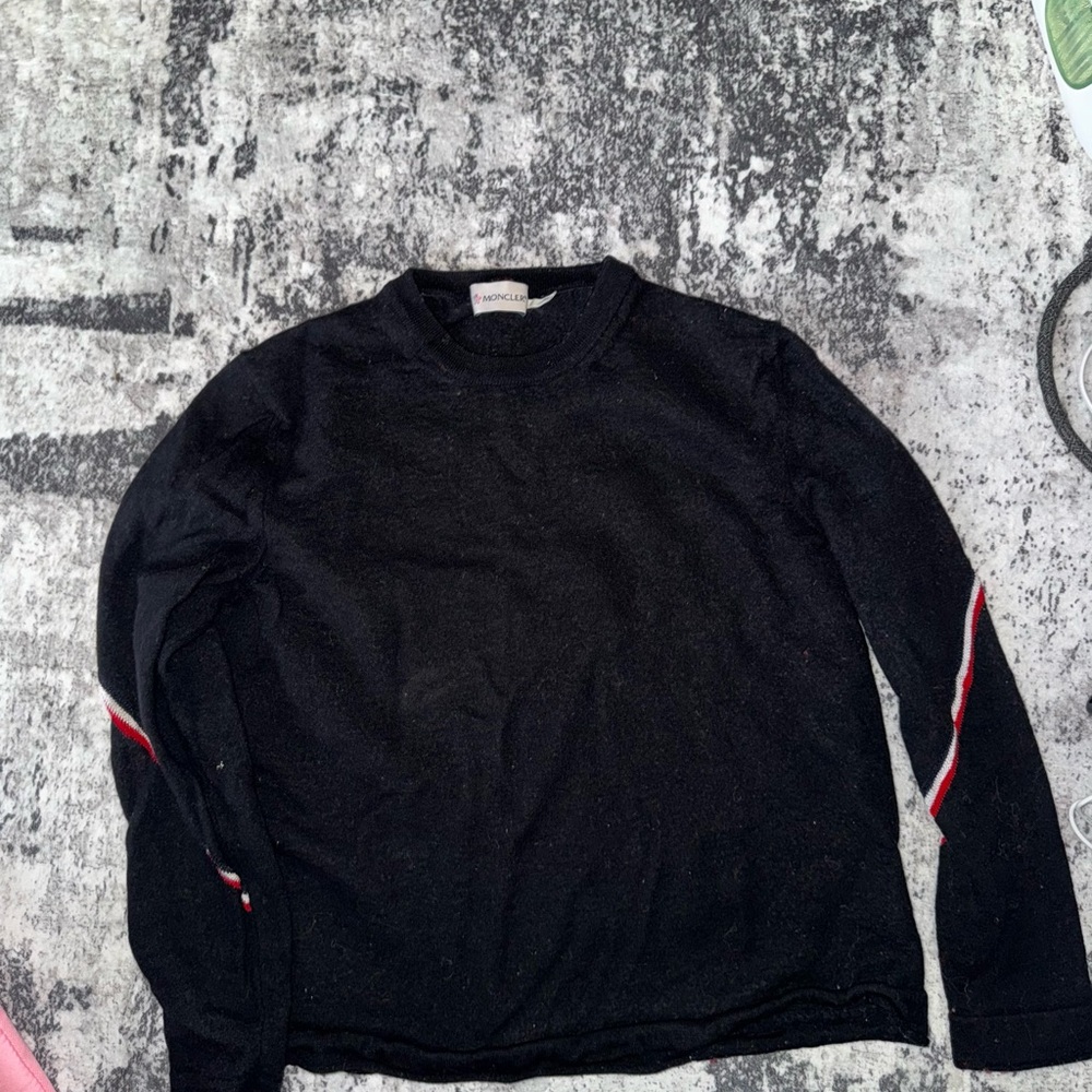 Moncler Black Crewneck Sweater with Red Accents
